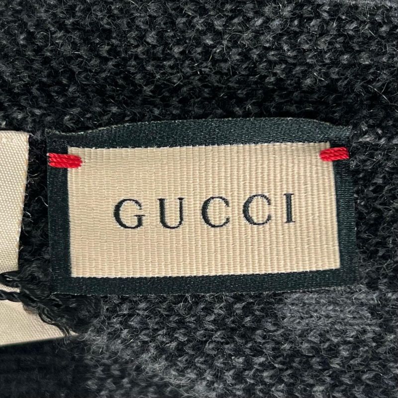 GUCCI 676827 100% Cashmere GG Knit Cap Hat Dark Gray M )