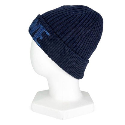 LOEWE F540257x23 100% Wool Logo Design Beanie Knit Cap Navy Blue Made