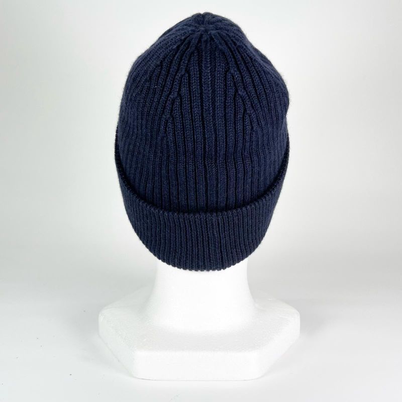 LOEWE F540257x23 100% Wool Logo Design Beanie Knit Cap Navy Blue Made