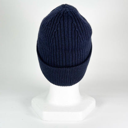 LOEWE F540257x23 100% Wool Logo Design Beanie Knit Cap Navy Blue Made