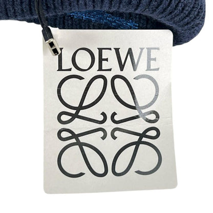 LOEWE F540257x23 100% Wool Logo Design Beanie Knit Cap Navy Blue Made
