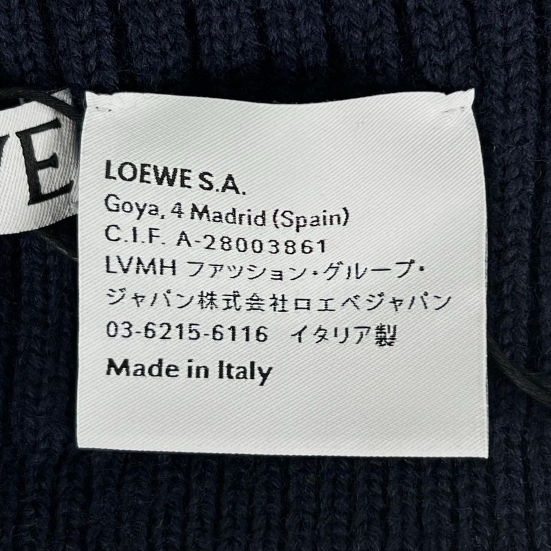LOEWE F540257x23 100% Wool Logo Design Beanie Knit Cap Navy Blue Made