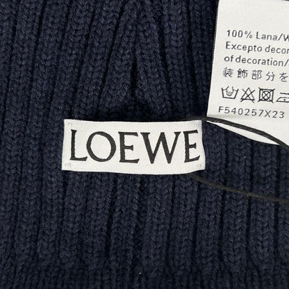 LOEWE F540257x23 100% Wool Logo Design Beanie Knit Cap Navy Blue Made