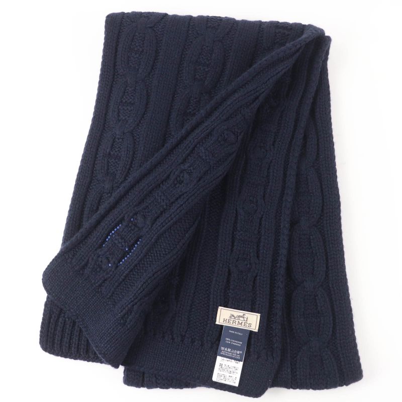 HERMES Tri-maillon 100% Cashmere Anyo Link Lamb Leather Chaine D'ancre Knitted