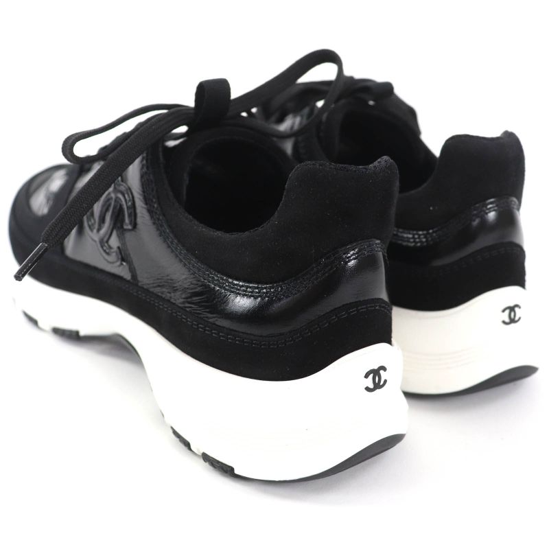 CHANEL G46609 Coco Mark Leather Low Cut Sneakers - Black White 37 Boxes