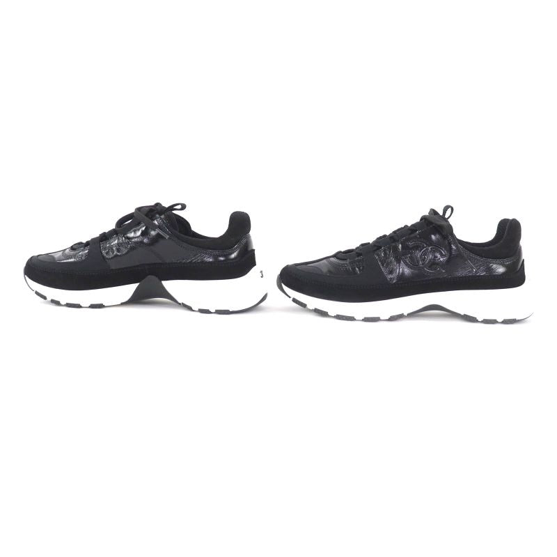 CHANEL G46609 Coco Mark Leather Low Cut Sneakers - Black White 37 Boxes