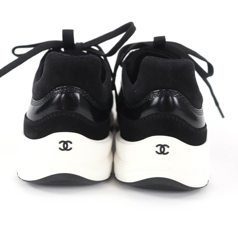 CHANEL G46609 Coco Mark Leather Low Cut Sneakers - Black White 37 Boxes