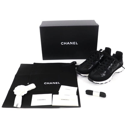CHANEL G46609 Coco Mark Leather Low Cut Sneakers - Black White 37 Boxes