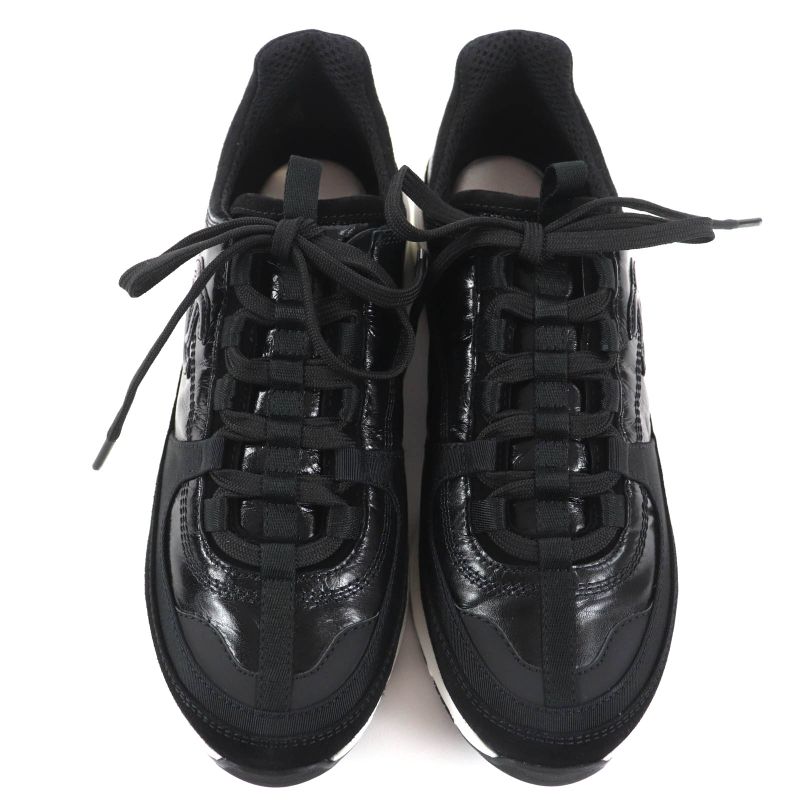 CHANEL G46609 Coco Mark Leather Low Cut Sneakers - Black White 37 Boxes