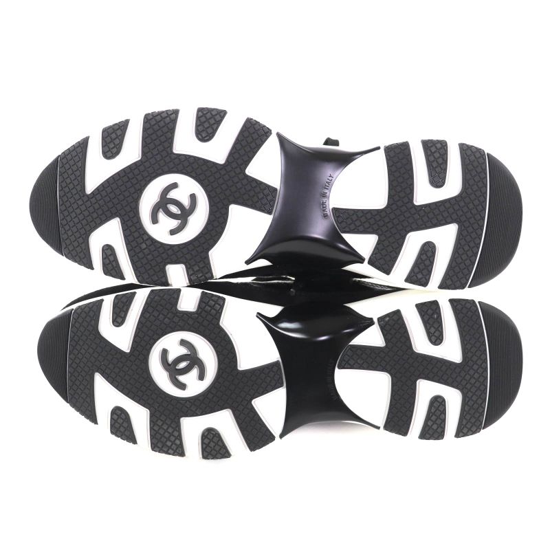 CHANEL G46609 Coco Mark Leather Low Cut Sneakers - Black White 37 Boxes
