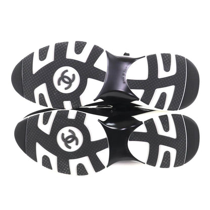 CHANEL G46609 Coco Mark Leather Low Cut Sneakers - Black White 37 Boxes