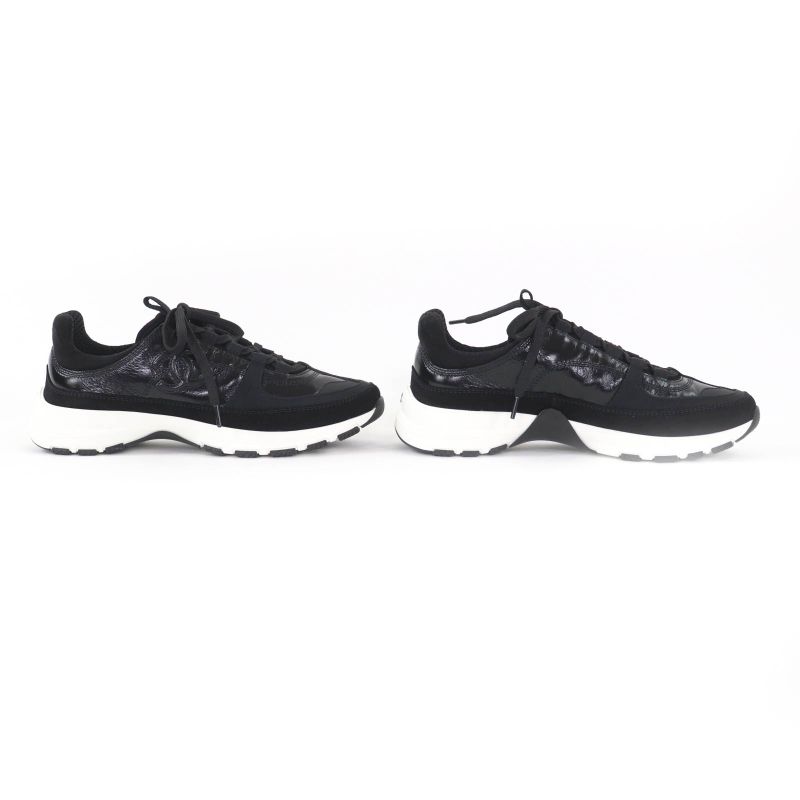 CHANEL G46609 Coco Mark Leather Low Cut Sneakers - Black White 37 Boxes