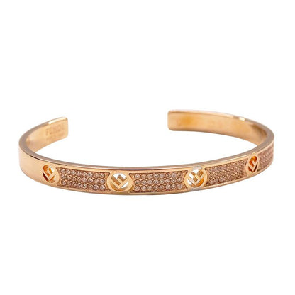 FENDI Bracelet Women's Brand Rhinestone F Is FENDI Bracelet Pink Gold L Size