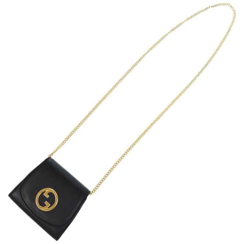 GUCCI Chain Wallet Blondie 725219 Leather Black Bifold Wallet 1206 GUCCI