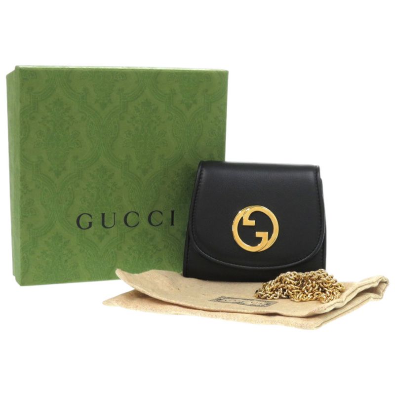 GUCCI Chain Wallet Blondie 725219 Leather Black Bifold Wallet 1206 GUCCI