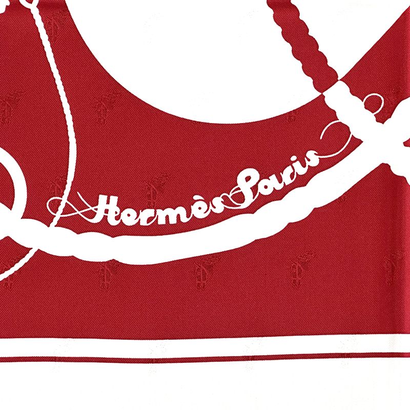 HERMES Scarf Carre 90 Clic Clac Clic Clac Women's Brand Silk Red White Horse