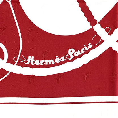 HERMES Scarf Carre 90 Clic Clac Clic Clac Women's Brand Silk Red White Horse
