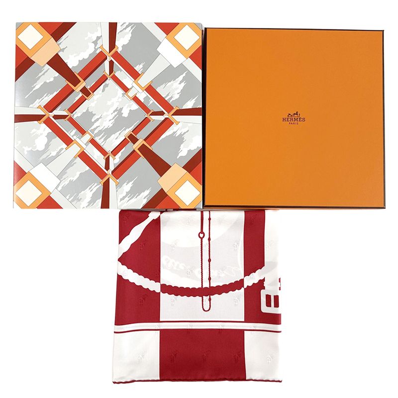 HERMES Scarf Carre 90 Clic Clac Clic Clac Women's Brand Silk Red White Horse
