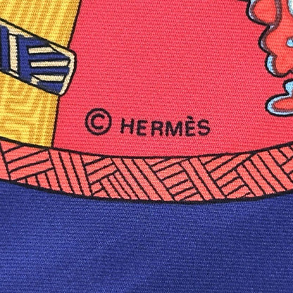 HERMES Scarf Carre 90 ART Des Steppes Step Art Ladies Brand Silk Navy Multicolor