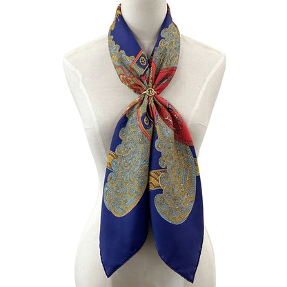 HERMES Scarf Carre 90 ART Des Steppes Step Art Ladies Brand Silk Navy Multicolor
