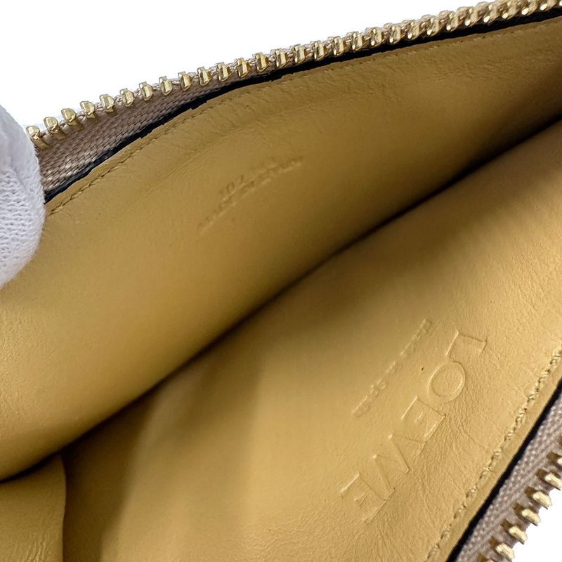 LOEWE Wallet Ladies Brand Anagram Coin Case Leather Fragment Case Greige Yellow