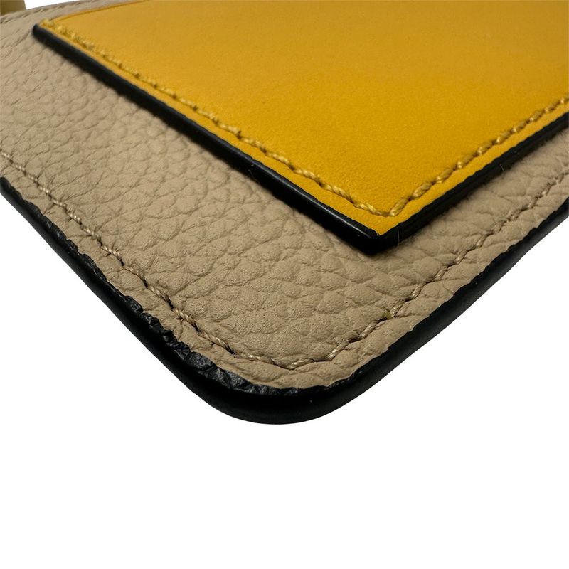 LOEWE Wallet Ladies Brand Anagram Coin Case Leather Fragment Case Greige Yellow