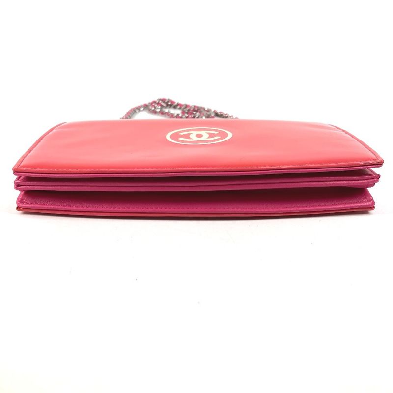 CHANEL Long Wallet Chain Wallet Patent Leather Pink