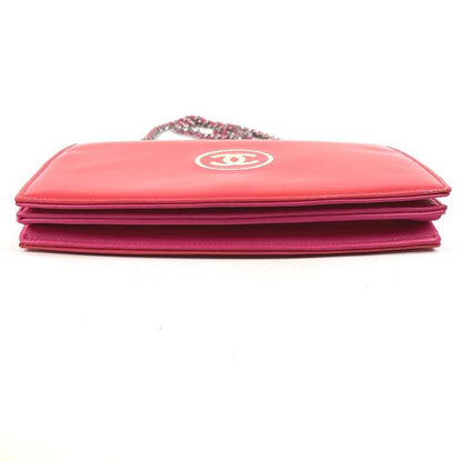 CHANEL Long Wallet Chain Wallet Patent Leather Pink