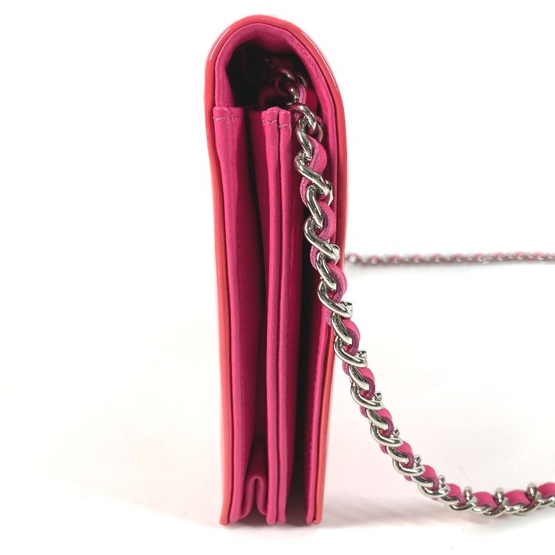 CHANEL Long Wallet Chain Wallet Patent Leather Pink