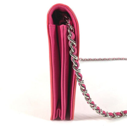 CHANEL Long Wallet Chain Wallet Patent Leather Pink