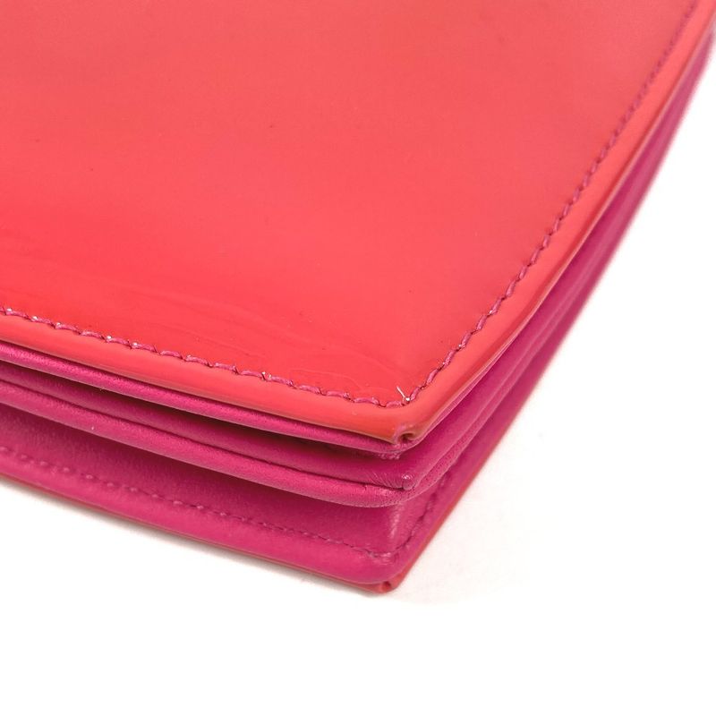 CHANEL Long Wallet Chain Wallet Patent Leather Pink