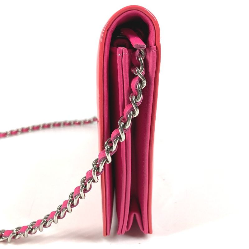 CHANEL Long Wallet Chain Wallet Patent Leather Pink