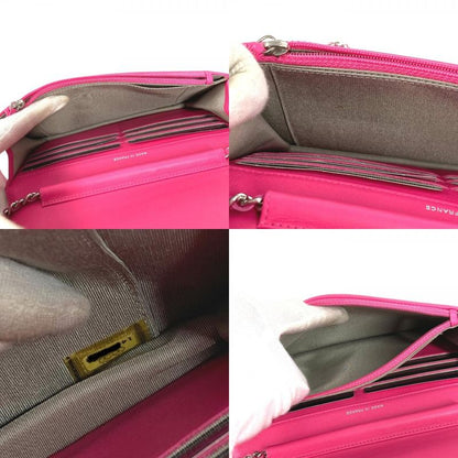CHANEL Long Wallet Chain Wallet Patent Leather Pink