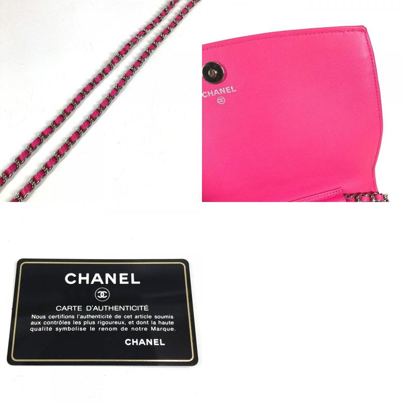 CHANEL Long Wallet Chain Wallet Patent Leather Pink