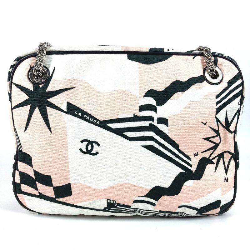 CHANEL Shoulder Bag LA Pausa Leather Canvas Pink