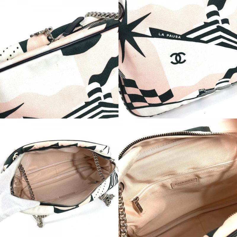 CHANEL Shoulder Bag LA Pausa Leather Canvas Pink
