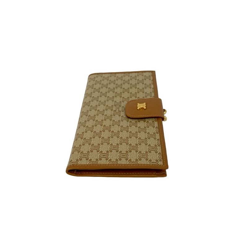 CELINE Vintage Macadam Pattern Triomphe Logo Hardware Leather Genuine Leather