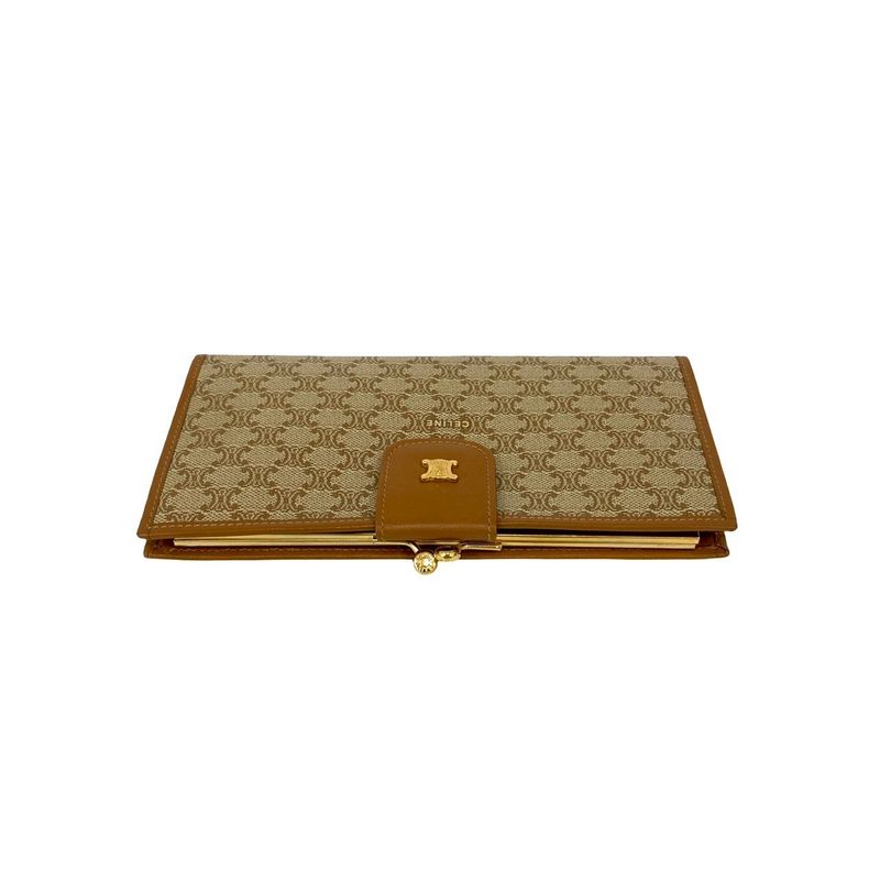 CELINE Vintage Macadam Pattern Triomphe Logo Hardware Leather Genuine Leather