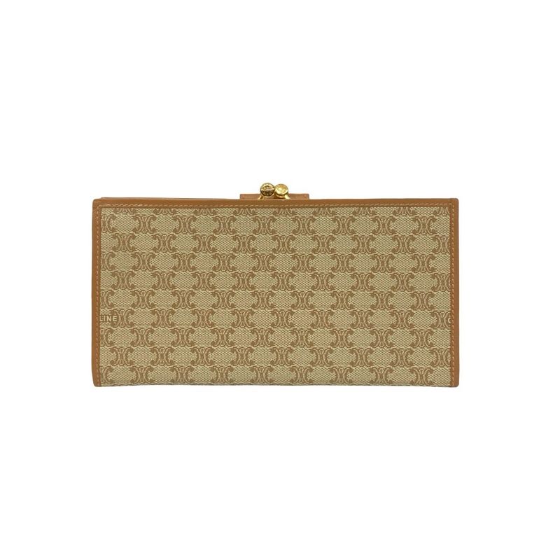 CELINE Vintage Macadam Pattern Triomphe Logo Hardware Leather Genuine Leather