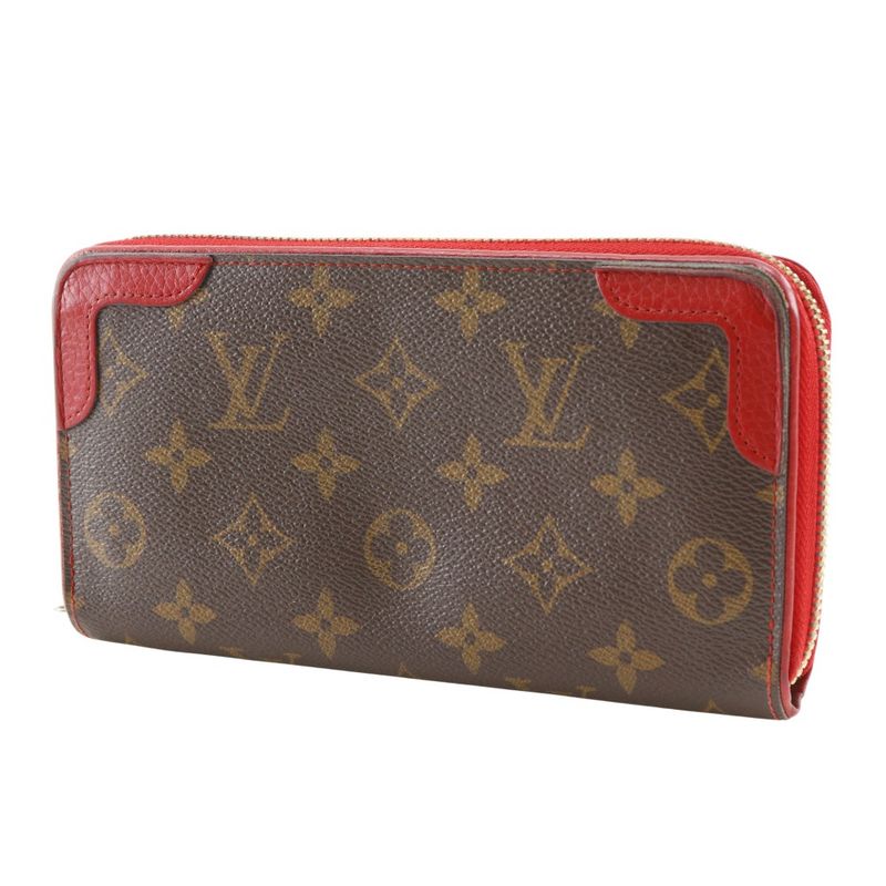 Louis Vuitton Zippi Wallet Retiro M61854 Monogram Canvas Threes Brown Red