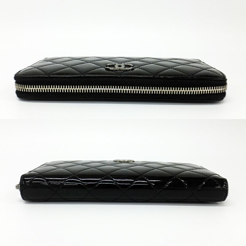 CHANEL Long Wallet Matelasse Round Zipper-black Silver-hardware