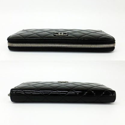 CHANEL Long Wallet Matelasse Round Zipper-black Silver-hardware