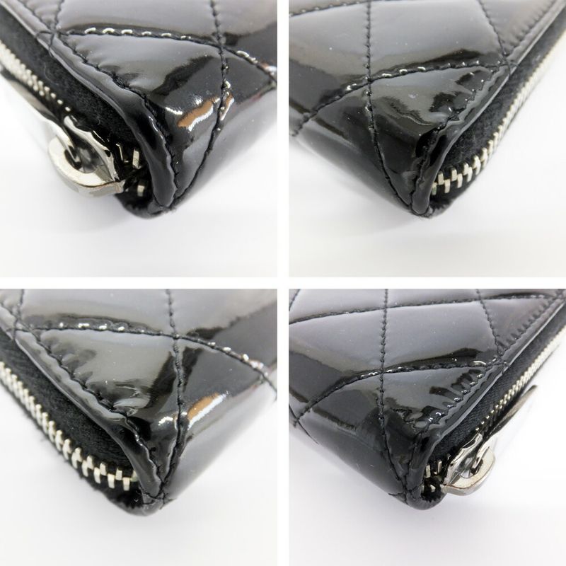 CHANEL Long Wallet Matelasse Round Zipper-black Silver-hardware