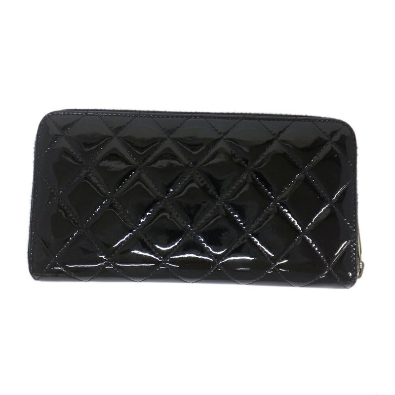 CHANEL Long Wallet Matelasse Round Zipper-black Silver-hardware