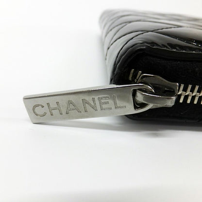 CHANEL Long Wallet Matelasse Round Zipper-black Silver-hardware