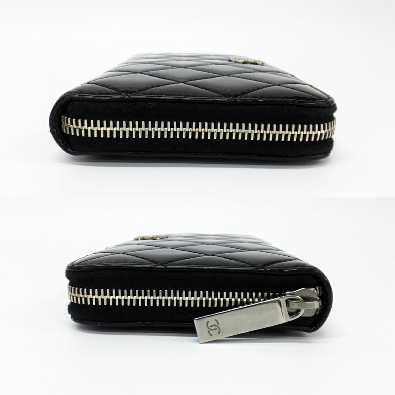 CHANEL Long Wallet Matelasse Round Zipper-black Silver-hardware