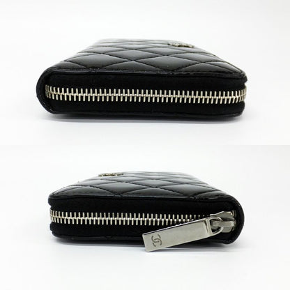 CHANEL Long Wallet Matelasse Round Zipper-black Silver-hardware