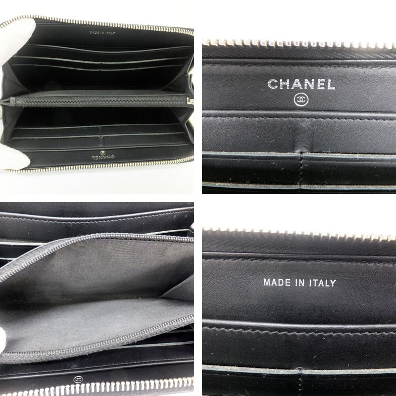 CHANEL Long Wallet Matelasse Round Zipper-black Silver-hardware