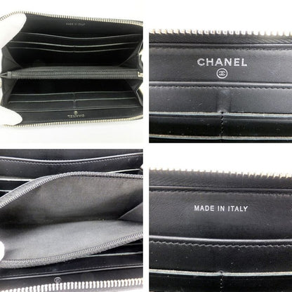 CHANEL Long Wallet Matelasse Round Zipper-black Silver-hardware