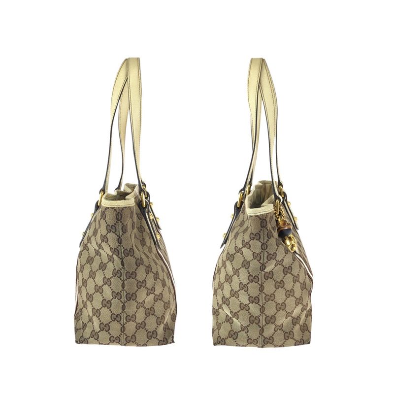 GUCCI Sherry Line Beige Brown Gold Hardware GG Canvas Leather 137396 Tote Bag